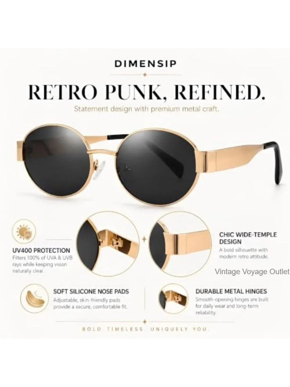 Retro Oval Metal Frame Sunglasses UV400 Protection Vintage 90s Style